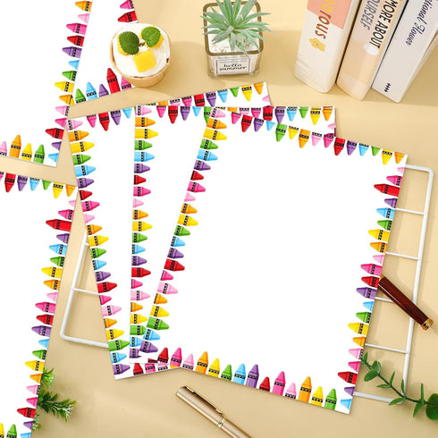 80 8.5 11 Whaline Sheets Colorful Crayon Border Stationery Paper Cute Letterhead Letter Writing Paper Single-Sided