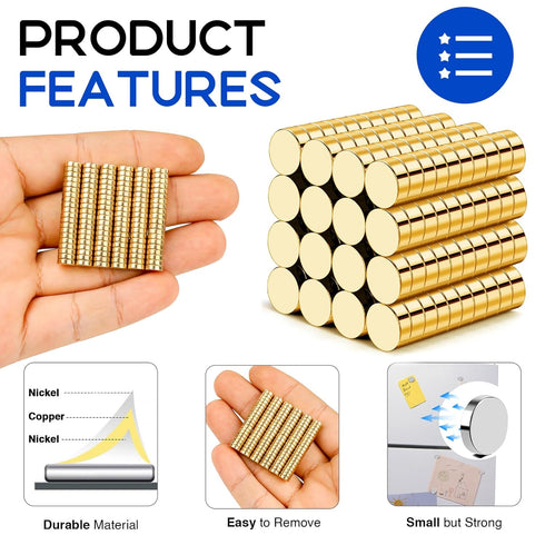 Small Magnets 120PCS 6x2mm, Golden Strong Rare Earth Tiny Neodymium Disc Magnets for Crafts, DIY