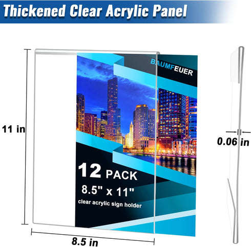 AMZKONIG 12 Pack 8.5 11, Acrylic Sign Holder x Clear Plastic Wall Sign Holder with Adhesive Tape Wall Mount Display
