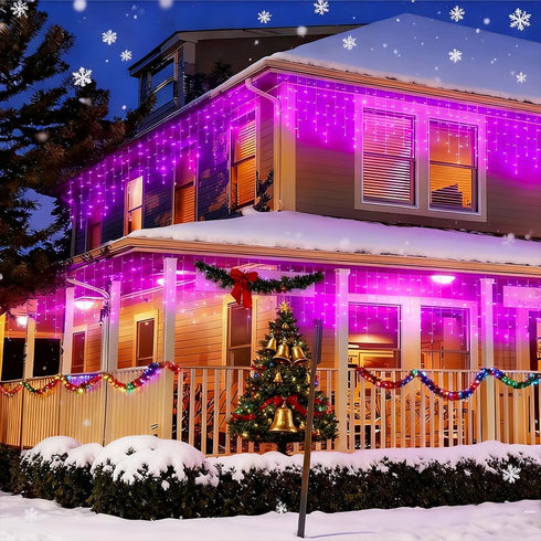 Taoushuleng 96 16 8 Solar LED Icicle String Lights, LED Waterproof Christmas Lamp with Drops, Lighting Modes, Hanging