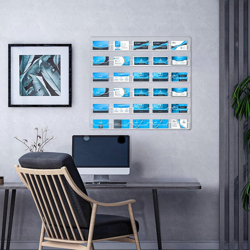 Hillban Clear Acrylic Business Card Holder Wall Mount, Multiple Card Organizing Display Rack with 30 Pockets
