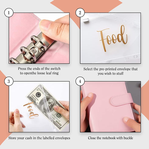 SOUL MAMA Budget Binder with Zipper Envelopes - Clear Money Organizer for Cash, A6 Cash Envelopes, Rose Gold Stickers