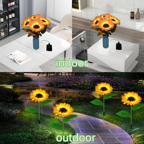 Indoor-4 Pack 8 Solar Sunfower Lights Outdoor& Sunflower Lights with Remote, Modes Home Garden Decor,Sunflowers Gifts