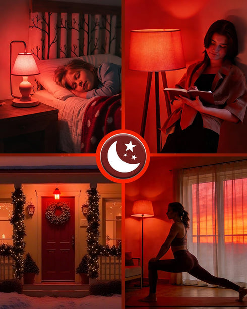 7W 670nm Bulb 100% Bulbs A19 E26 50W Bulb 2-Pack Lustaled Red Light for Sleep, Blue Light Blocking Red Night Light