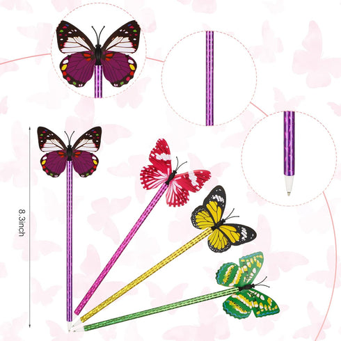 Zhanmai 24 Pieces Sunflower Butterfly Pens Bulk Novelty Pens Cute Ballpoint Writing Pens 0.5 mm 0.7 mm Party Favorsfor Classroom Back to School Teacher Student Office(Butterfly Style)