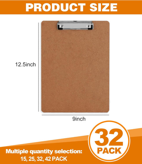HERKKA 32 Pack Hardboard Clipboards, Low Profile Standard A4 Letter Size, ECO Friendly Office Supplies