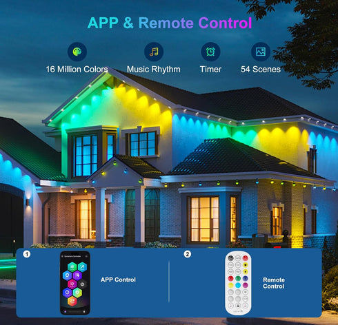 House,50ft 30 LEDs,IP67 Aogled Permanent Outdoor Lights for RGB+IC Smart Eave Lights with Waterproof,Remote/APP