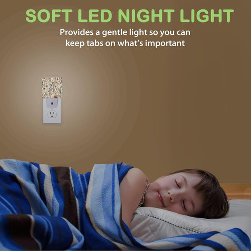 AOWULA Boho Watercolor Floral Night Light, Dusk to Dawn Sensor Night Lights for Bedroom Bathroom Kitchen Hallway Stairs