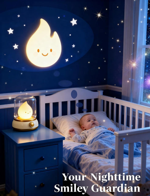 Dimmable Smiley Night Light for Baby Nursery, Rechargeable LED Candle Lamp, Eye, Caring Mood Light with Timer, Cute