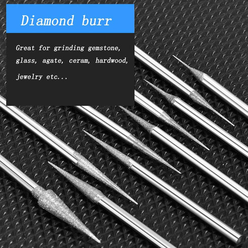 10 Pcs Diamond Burr 3/32'' Shank Cone Shape Burs for Rotary Tools, Dremel Included