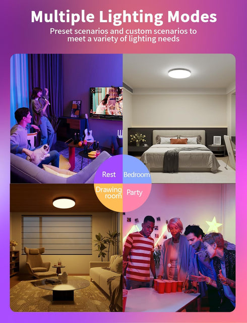 Dimmable 12 Inch Smart LED Ceiling Light Fixture, Modern Flush Mount Ceiling Light, Compatible with Alexa & Google