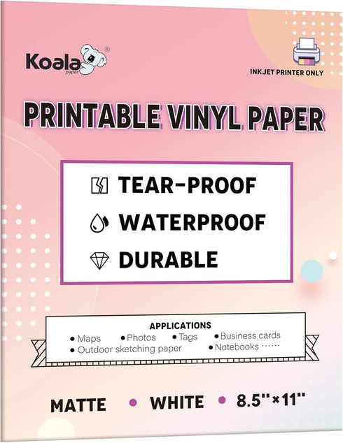 KOALA PAPER Waterproof Paper for Inkjet Printer, 8.5x11 Inch 30 Sheets, Matte