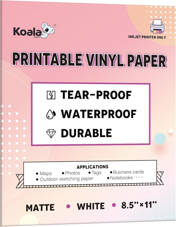 KOALA PAPER Waterproof Paper for Inkjet Printer, 8.5x11 Inch 30 Sheets, Matte