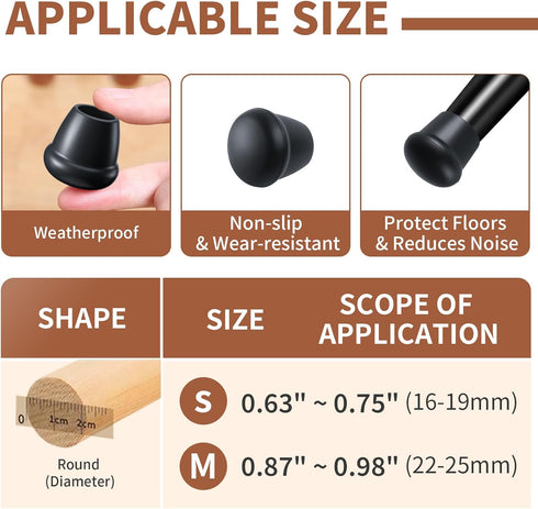 3/4" 8 0.63" 0.75") Ezprotekt Round Rubber Chair Leg Caps, Pcs Non-Slip Chair Leg Floor Protectors for Hardwood Floors