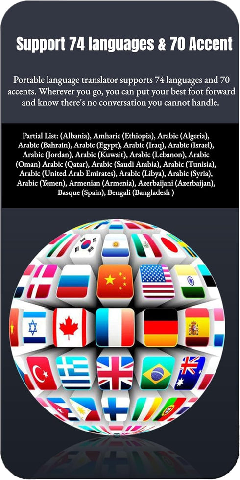 Language Translator Earbuds, Real Time Translation Headphone with 144 Languages, Bluetooth Voice Translator, Black