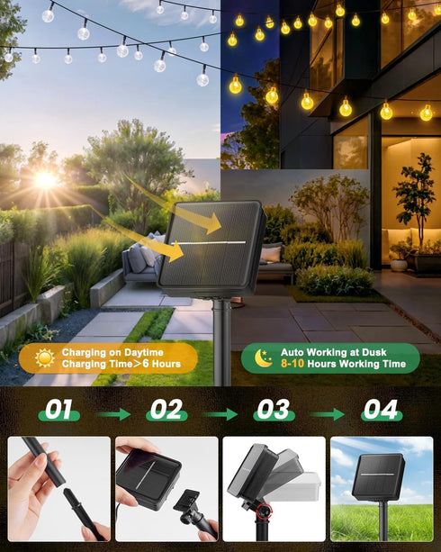 2 Pack 60 36.5 8 Solar String Lights Outdoor Waterproof, LED FT Each, Solar Powered Patio Lights with Lighting Modes