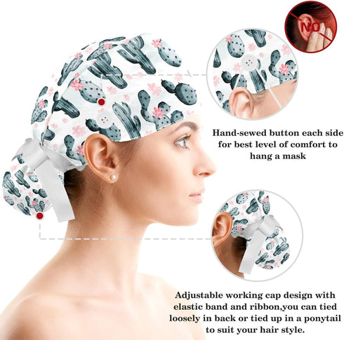 CHENZZZZ Red Blooming Rose Flowers Black Working Cap with Scrunchy and Ribbon Tie for Women, Long Hair