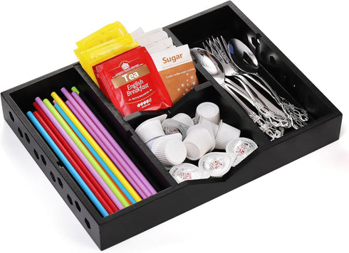 TOPZEA Desktop Drawer Organizer, 6 Slot Wood Junk Storage Tray with Adjustable Divider for Office, Kitchen