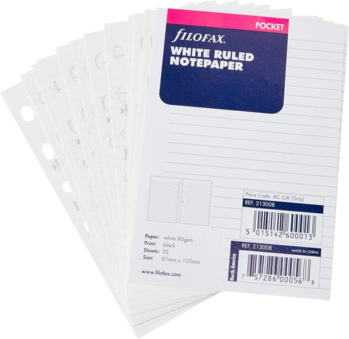 Filofax Pocket Ruled White, B213008