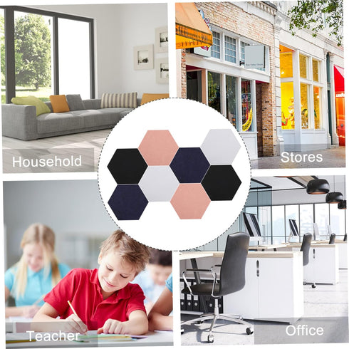 NUOBESTY 8pcs Acoustic Felt Panels, Hexagon Cork Board, Colorful Stitching Felt Bulletin Board Tiles
