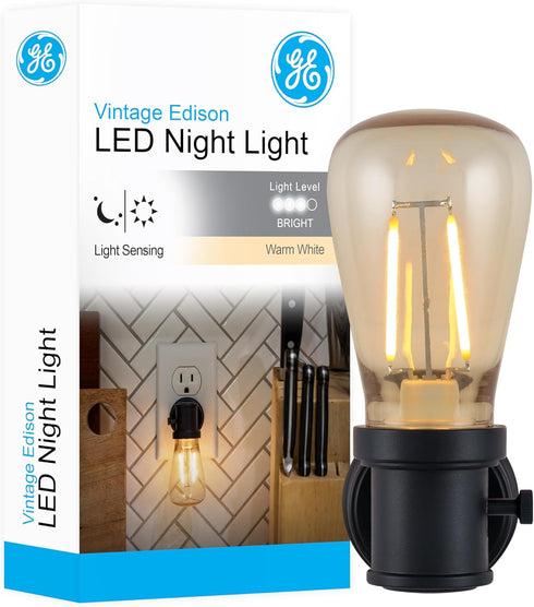 GE Vintage LED Edison Night Light, Plug-in Dusk to Dawn Sensor, Black