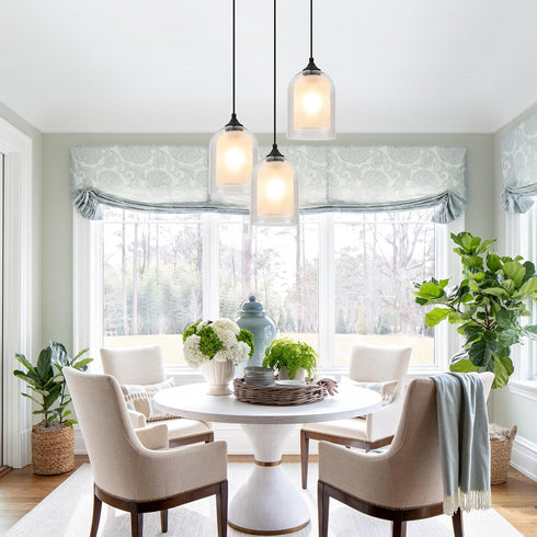 7.87" Mini Glass Pendant Light H Hanging Light Fixture with Frosted Glass Farmhouse Black Modern Cylinder Pendant