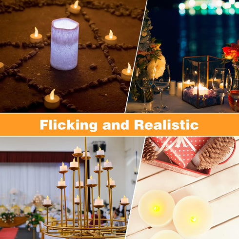 LED Tea Lights, 24 Pack Flickering Flameless Tea Lights, Warm Yellow, Last 200H+, Battery Operated Tea Lights for Decoration(24 Pack, Warm Yellow) by KOABY