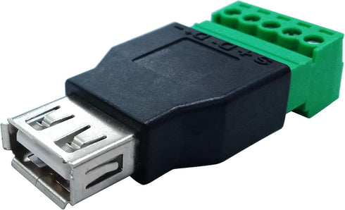 CGTime USB 2.0 A Screw Terminal Block Connector, Female Plug to 5 Pin/Way Female Bolt Screw Shield (2Pack)