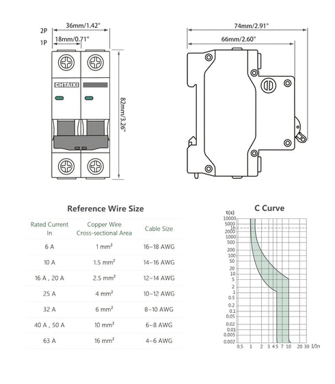 AC Miniature Circuit Breaker, 16 Amp 120V/240V 1 Pole DIN Rail Mount, Thermal Magnetic Trip, Solar AC Disconnect Switch