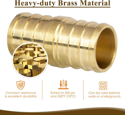 JUWO 3/4" PEX Coupling, PEX Fitting for Plumbing Repairs, Durable Brass Crimp Fitting (5 Pack)