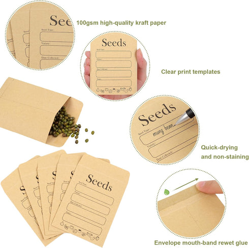 Joyberg 156 PCS Seed Envelopes - 3.15”x 4.72” Kraft Seed Saving Envelopes, Self Sealing Mini Envelopes for Seed