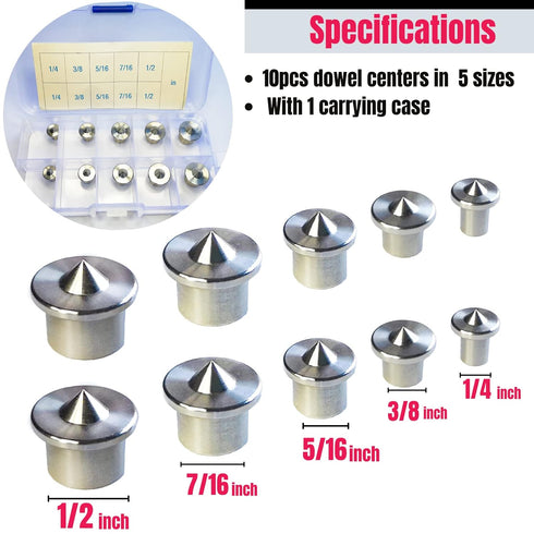 Dowel Centers, Stainless Steel Dowel Center Transfer Plugs 10PCS with 5 Sizes of Dowel Centering Pins Joinery