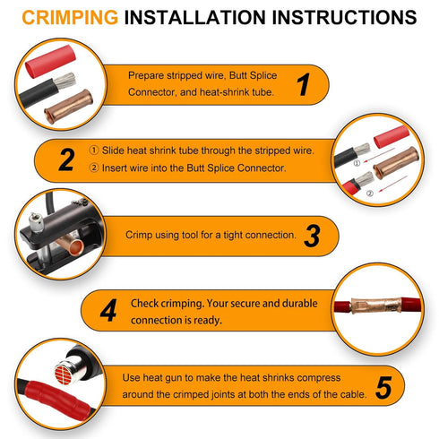 SVAAR 4 Gauge Butt Splice Connectors, 20 PCS 4 AWG Non-Insulated Butt Connectors with 20 PCS 3:1 Heat Shrink Tube