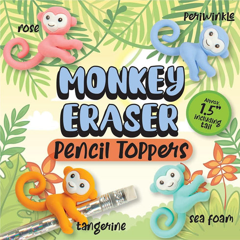 Raymond Geddes Monkey Pencil Top Erasers, Pack of 24