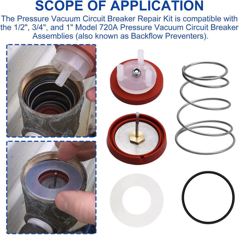 RK1-720A Pressure Vacuum Breaker Repair Kit for Zurn Wilkins 1/2 , 3/4 , and 1 Pressure Vacuum Breaker