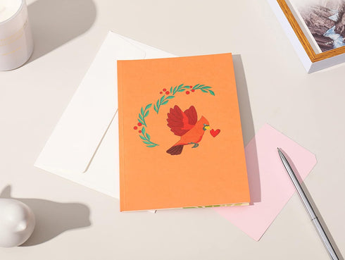 Liif Cardinal Love Bird 3D Pop Up Greeting Card for Valentine's Day, Anniversary, Birthday, with Message Note & Envelope