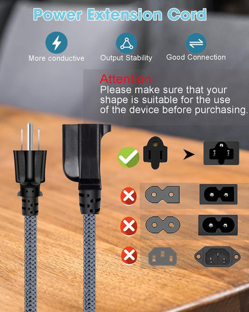 Goalfish 13A 3.3ft 16 3 5-15P 5-15R Power Extension Cord Heavy Duty Nylon Braided AWG Prong Power Cord Extension, NEMA