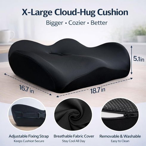 Tailbone X Large Memory Foam Seat Cushions for Office Chairs, Long Sitting Pressure Relief Ergonomic Office Chair