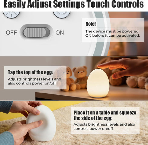 Harmobub 11 Baby Night Light, Silicone Egg Light for Kids, Portable Touch Night Lamp with Colors Changing, Nursery