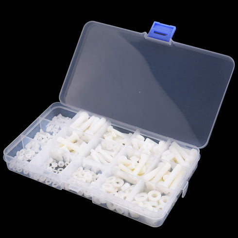 Assortment Kit with M2 M2.5 M3 M4 M5 M6 Nylon Screws Nuts Washers, Screw Storage Box (420PCS)
