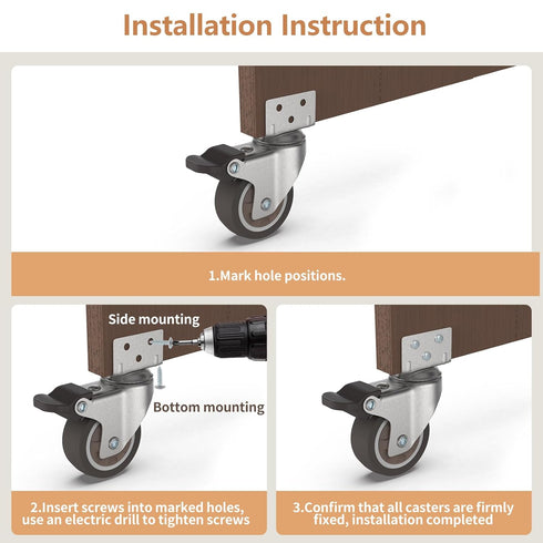 Chegulu 2" 600 Lbs, 4 L-Shaped Swivel Plate Casters, TPR Silent Furniture Wheels with Brakes, Total Load Capacity
