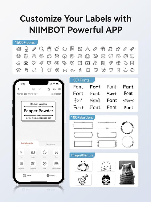 NIIMBOT Label Tape for B1/B21/B3S, 1.97'' x 1.18'' (50x30mm), 230 Labels/Roll for Small Business, White