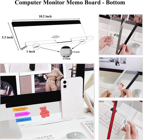 LRZCGB Acrylic Monitor Sticky Note Holder, Transparent Message Board Reminder for Computer Screen (Right)
