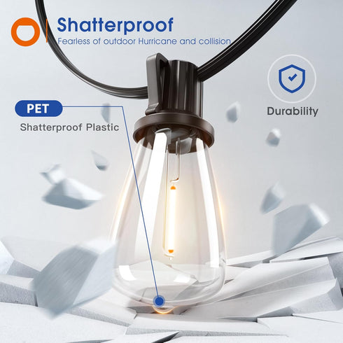 25FT 9 ST38 Bulbs(1 Dimmable 2200K addlon LED Outdoor String Lights Waterproof Patio Lights with Shatterproof