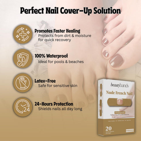BeautyBands Toe Nail Cover Up Bandages for Unsightly, Broken or Cracked Toenails | Waterproof & Sterile Fake Nail