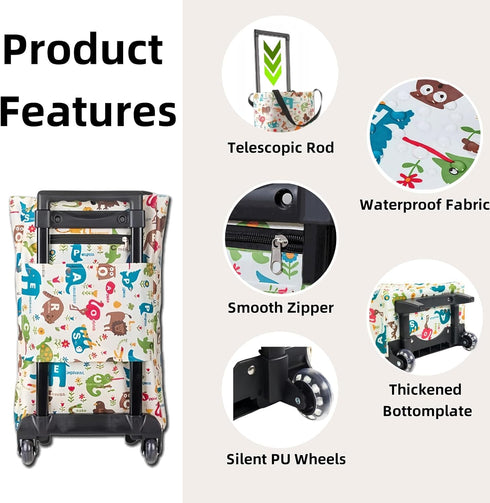 YORJLBK Portable Shopping cart Foldable with Wheels,Folding Shopping Cart Tote Bag Trolley Grocery Carts for Outdoors