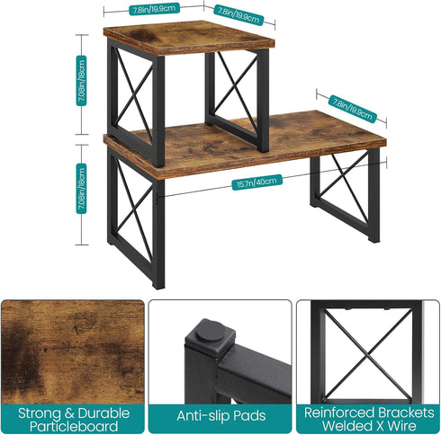 ELITEROO Wood Desktop Shelf, 2 Tier Adjustable Small Bookshelf Organizer, Freestanding Stackable Desk Stand, Rustic