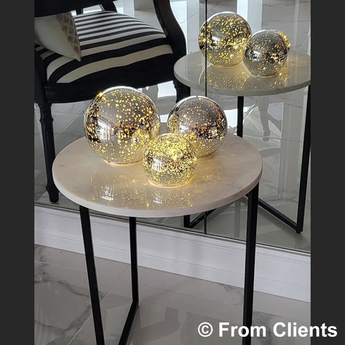Kaowod Lighted Mercury Glass Ball Table Lamp with Timer, Silver Cordless Orb Christmas Decor Ball Led Light Globe