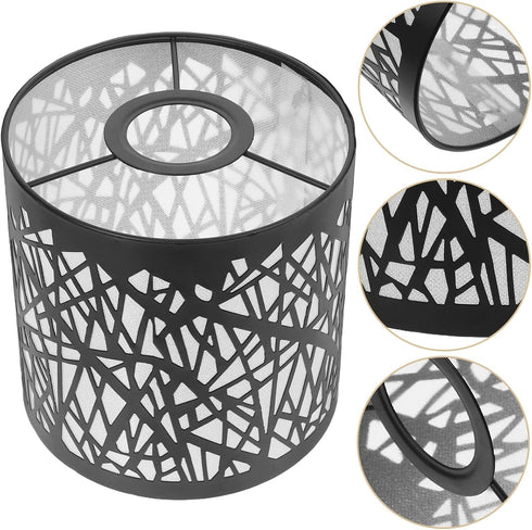 5.58,High:5.5,Fitter:1.65,E27 UKCOCO Black Metal Lamp Shade: Small Lamp Shade Drum Lampshade Replacement with Hollow