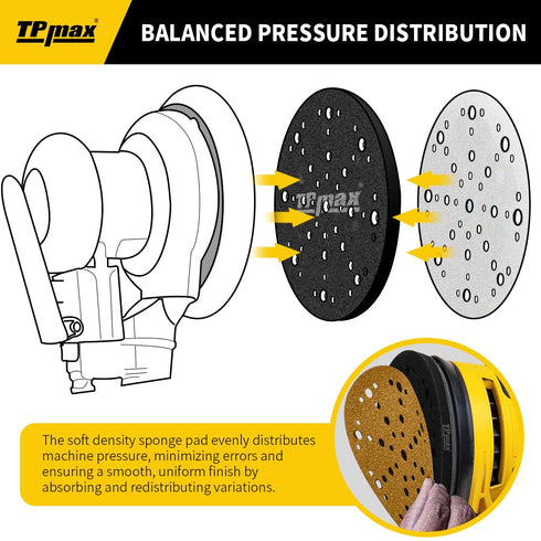 5 Pack 6 Inch 6 Inch 49-Hole TPmax Sanding Interface Pads, Hook and Loop - Soft Density Sponge Cushion Buffer Backing
